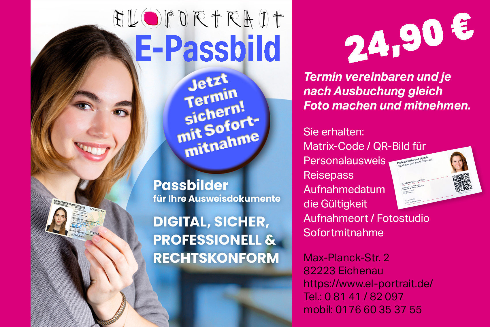 digitale E-Passbilder für Personalausweis und Reisepass von EL PORTRAIT und EL STUDIO aus Eichenau